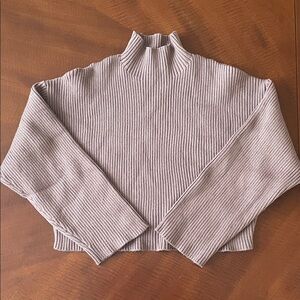 Zara Mauve Ribbed Mock Neck Cropped Sweater
